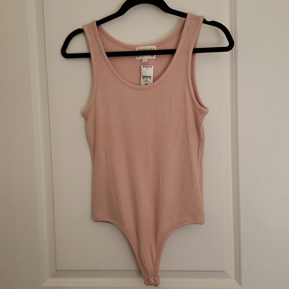 Yummy Women's Sweater Co Rib Tank Bodysuit Blush - Size L
